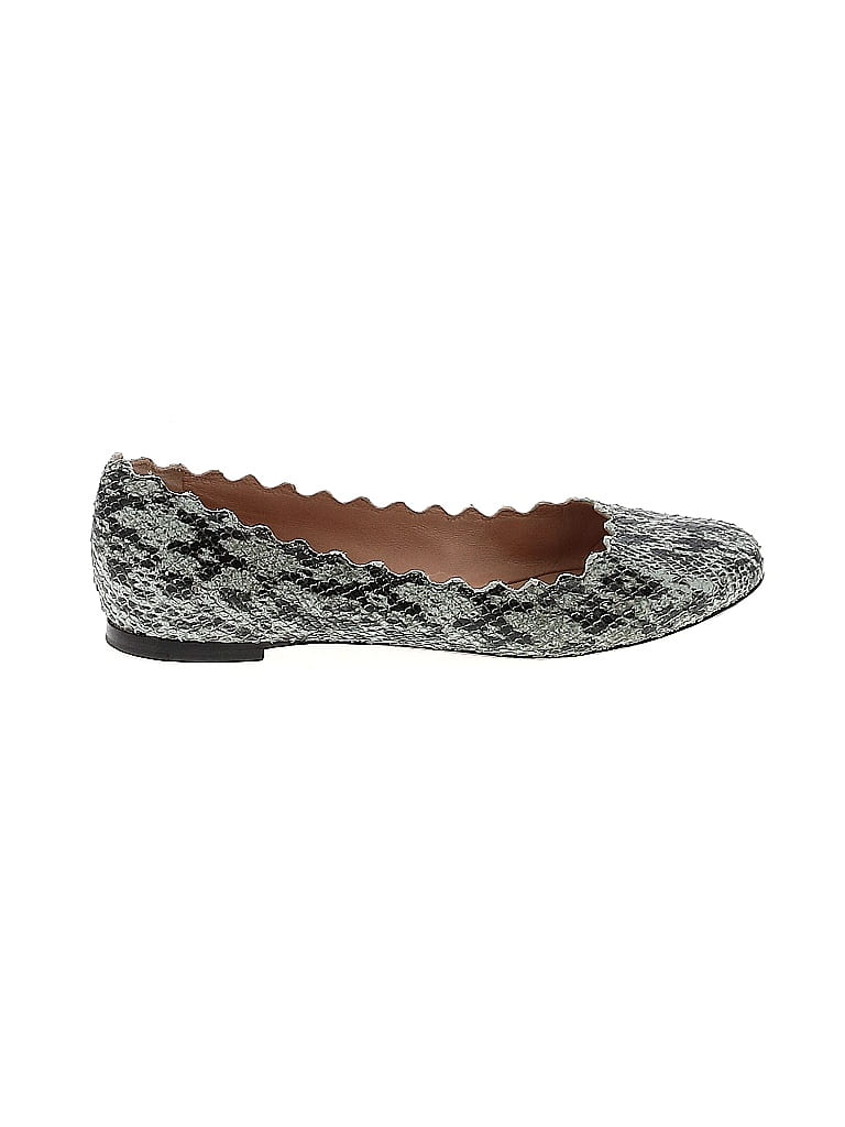 Chloé Paisley Gray Teal Snake-print Scalloped Lauren Flats Size EU 35 1/2 - photo 1