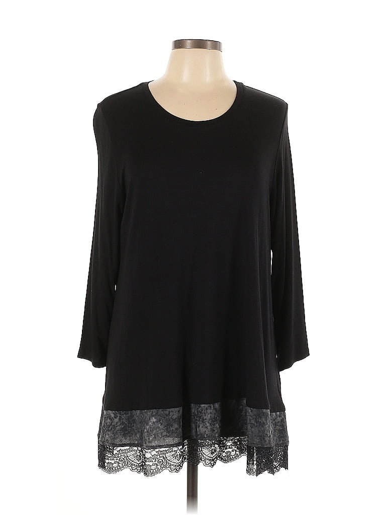 LOGO by Lori Goldstein Black 3/4 Sleeve T-Shirt Size L - photo 1