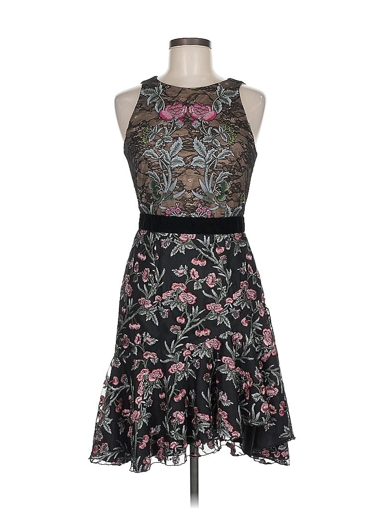 ML Monique Lhuillier 100% Nylon Paisley Black Cocktail Dress Size 6 - photo 1