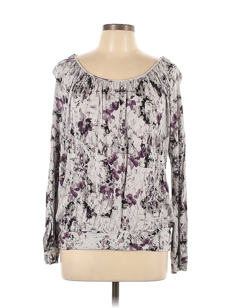 Pre-owned Daisy Fuentes Long Sleeve Blouse In Silver