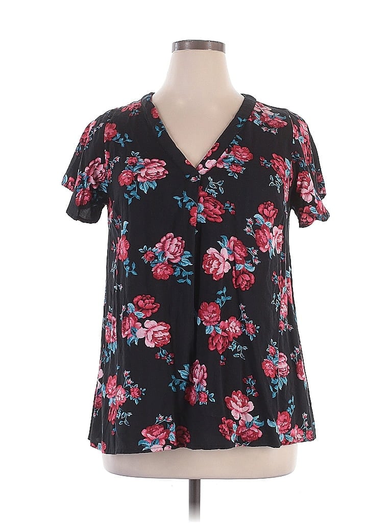 Coolibar 100% Rayon Floral Black Short Sleeve Blouse Size 0X - photo 1