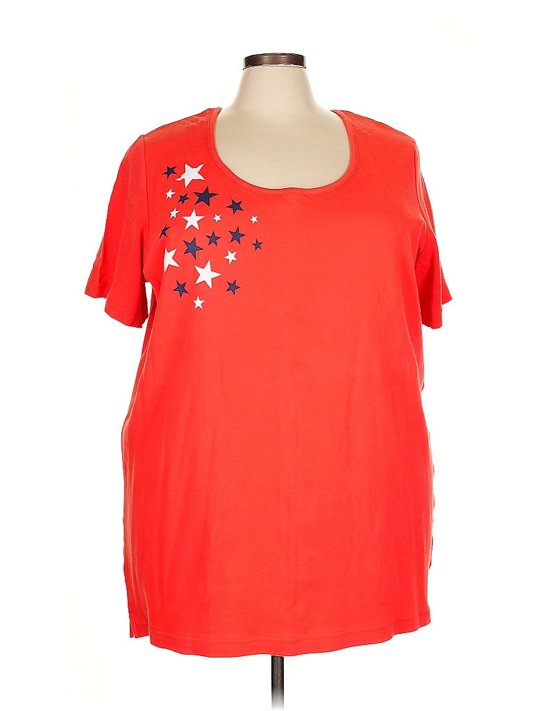 Roaman's 100% Cotton Stars Red Short Sleeve Top Size 2X - photo 1