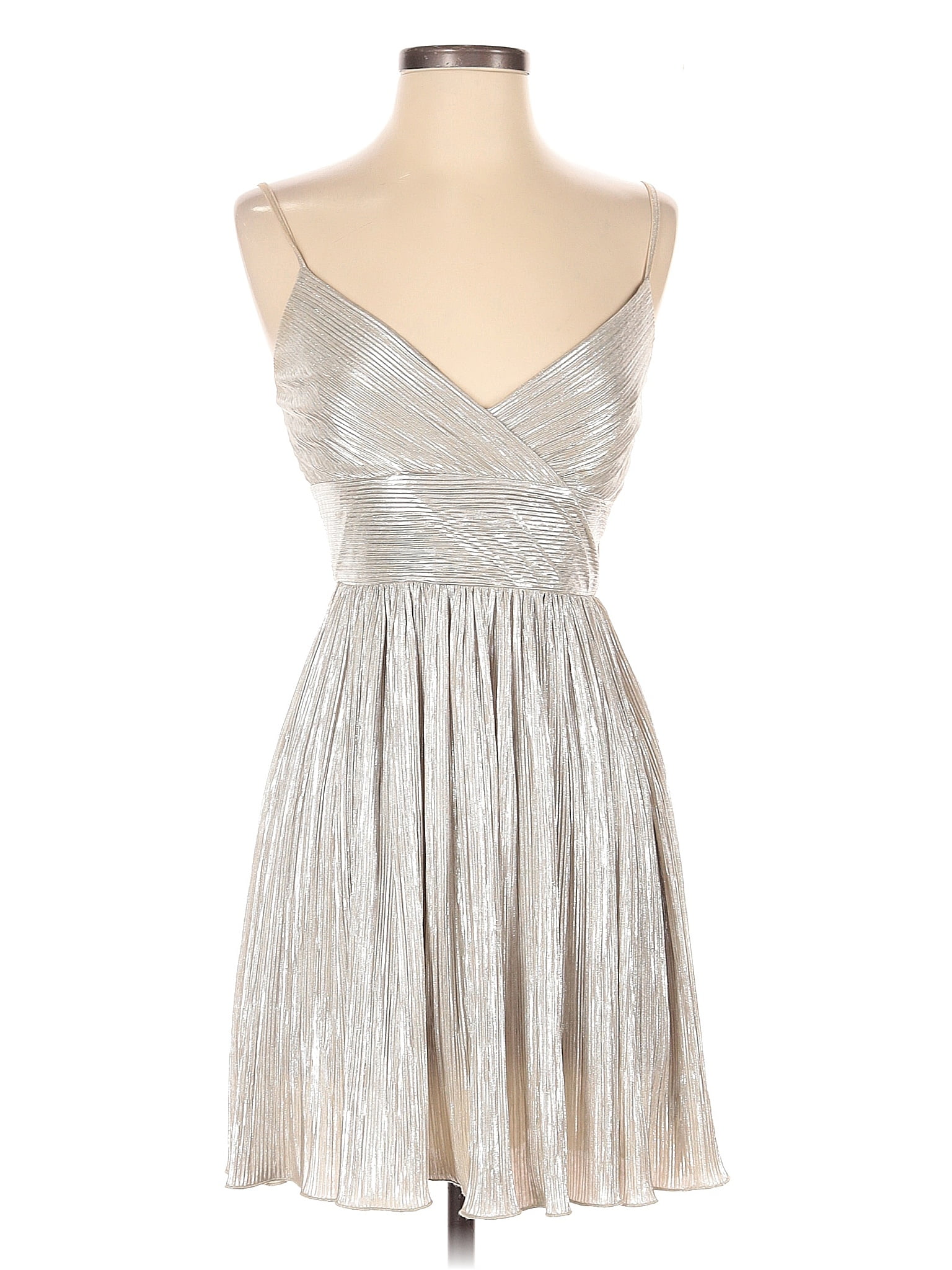 Armani Exchange 100% Polyester Metallic Silver Cocktail Dress Size 0 (petite)