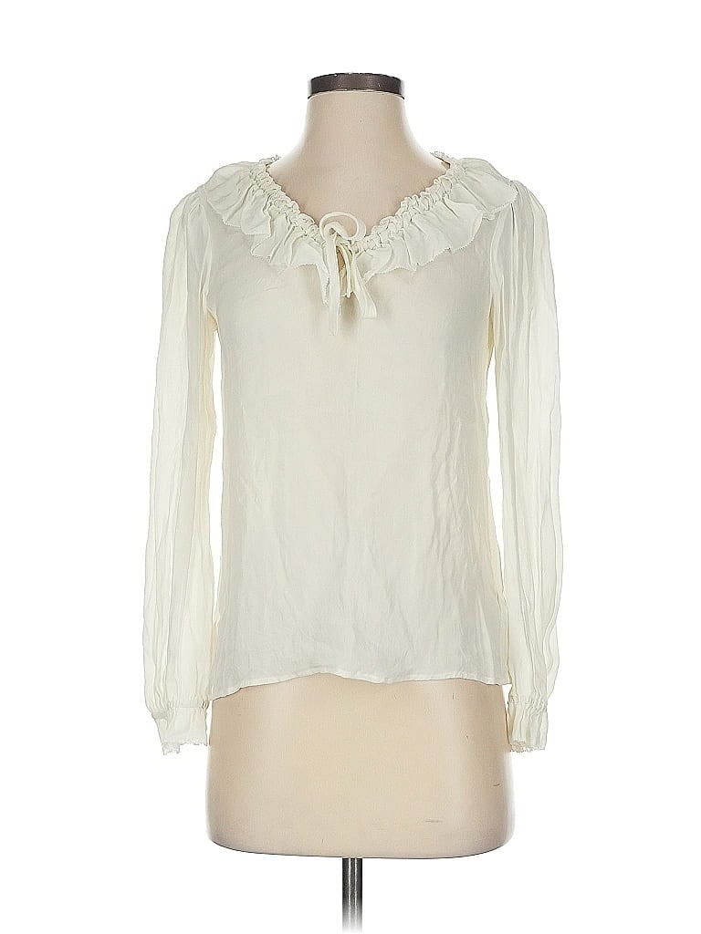 Pre-owned Paige Long Sleeve Silk Top Ivory Ruffles Neckline Tops In White