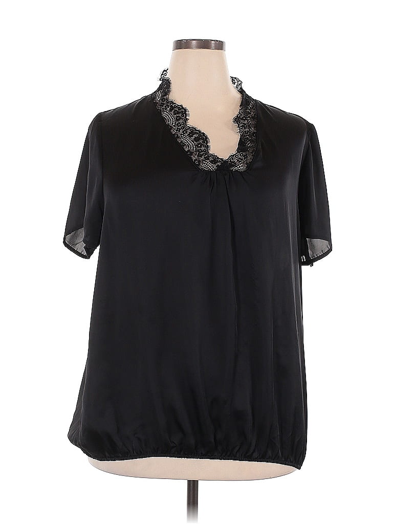 Pre-owned Lane Bryant Short Sleeve Blouse In Black