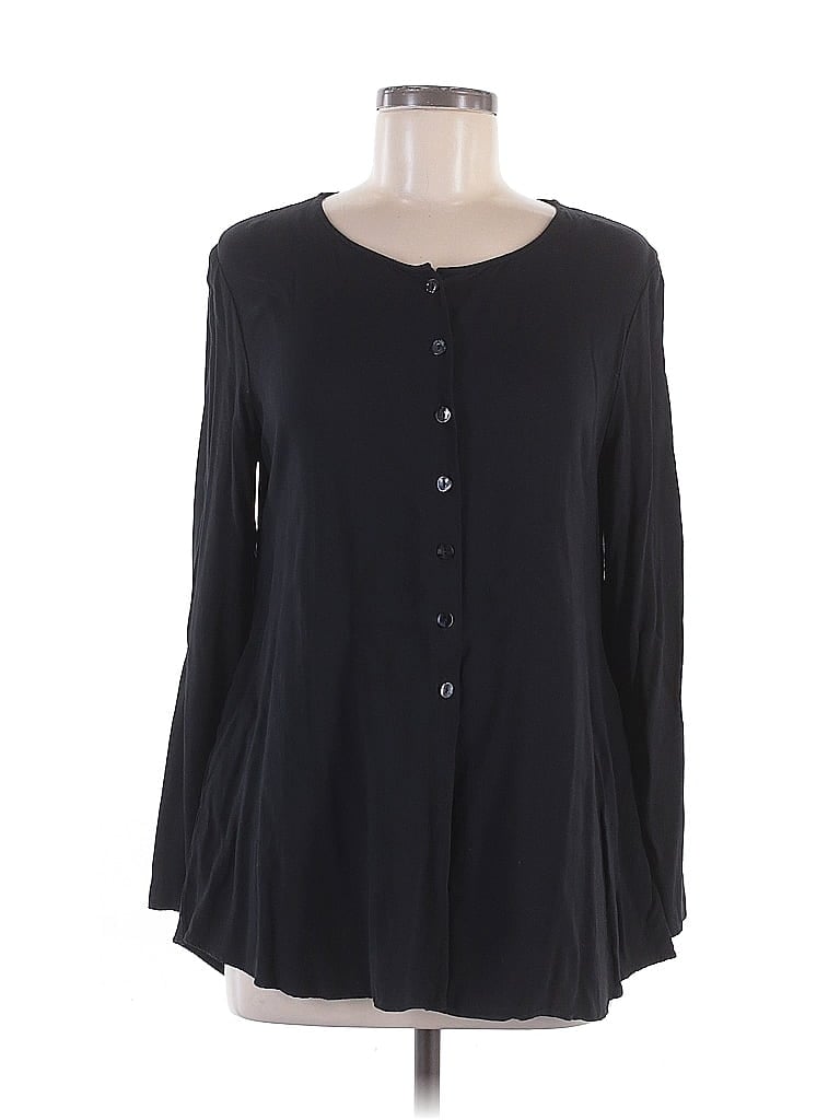 LOGO by Lori Goldstein 100% Rayon Black Long Sleeve Blouse Size 8 - photo 1