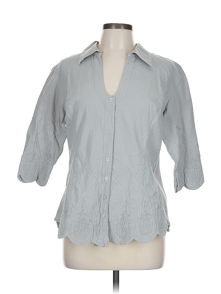 Soft Surroundings Gray 3/4 Sleeve Button-Down Shirt Size L - photo 1