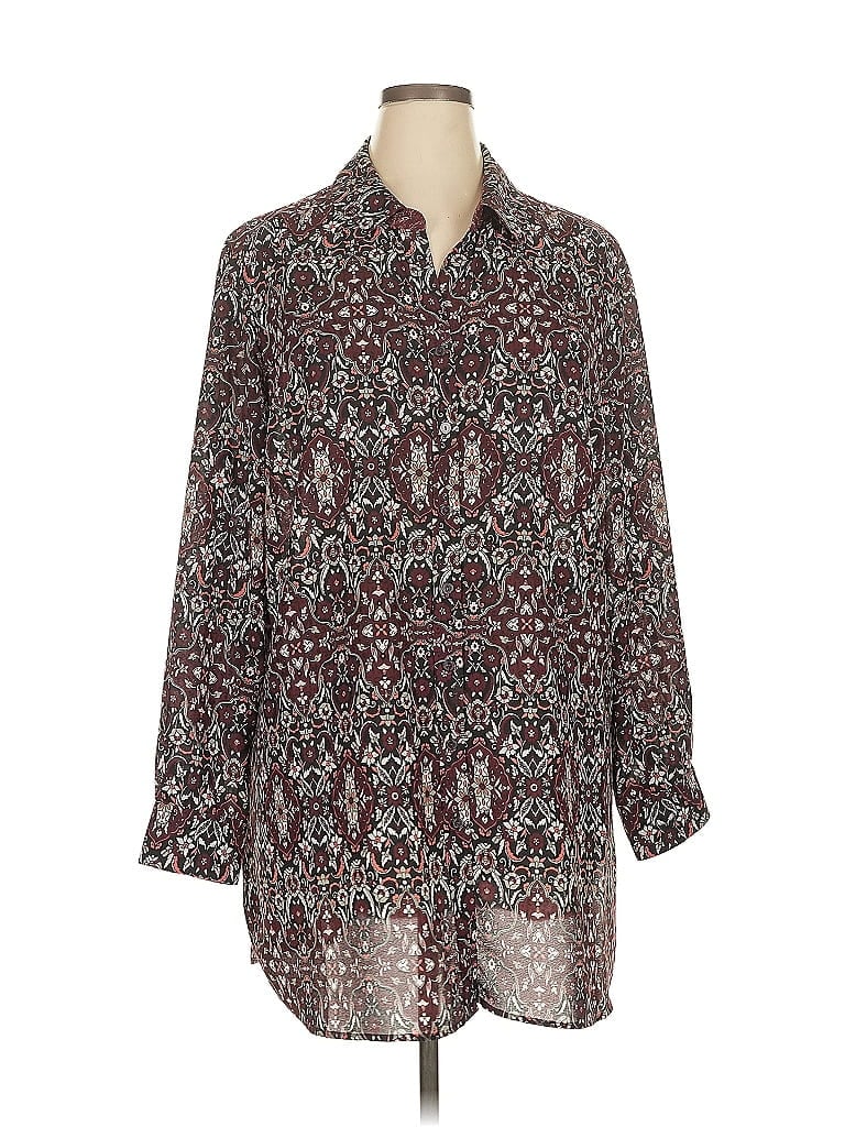 Foxcroft 100% Polyester Paisley Burgundy 3/4 Sleeve Blouse Size 18 - photo 1