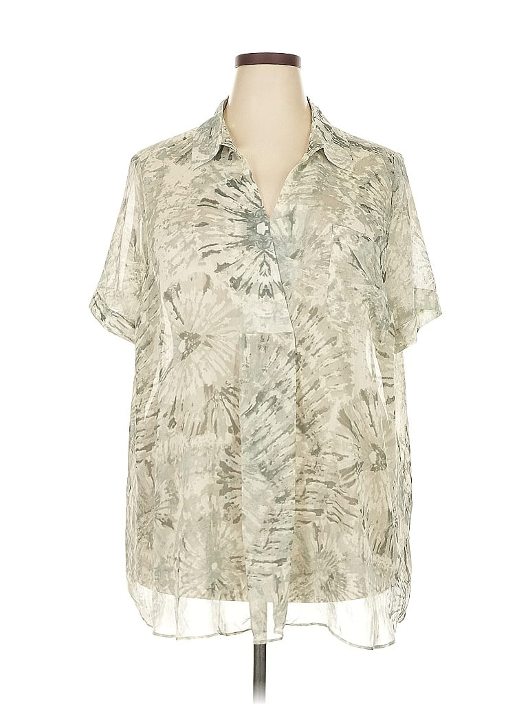 LOGO by Lori Goldstein 100% Polyester Tropical Silver Short Sleeve Blouse Size 2X - photo 1