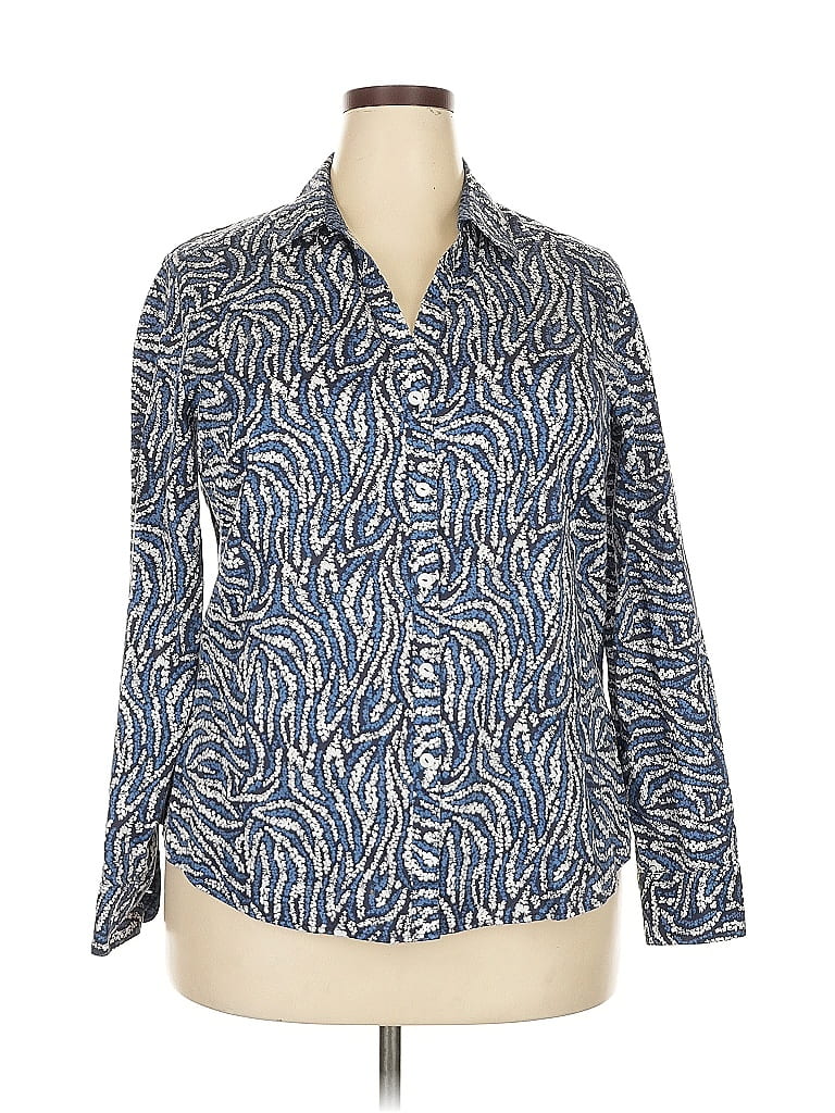 Foxcroft 100% Cotton Animal Print Blue Long Sleeve Blouse Size 18 - photo 1