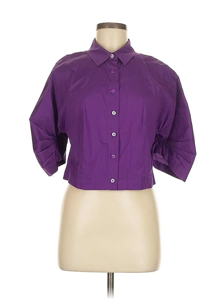 Worth New York Purple 3/4 Sleeve Button-Down Shirt Size 8 - photo 1