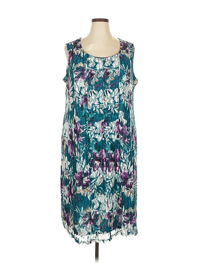 Catherines 100% Polyester Print Teal Casual Dress Size 2X - photo 1