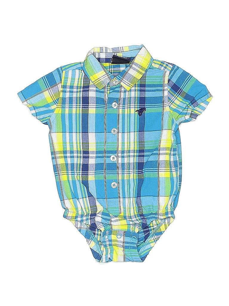 Wrangler Jeans Co Plaid Blue Short Sleeve Onesie Size 3-6 mo - photo 1