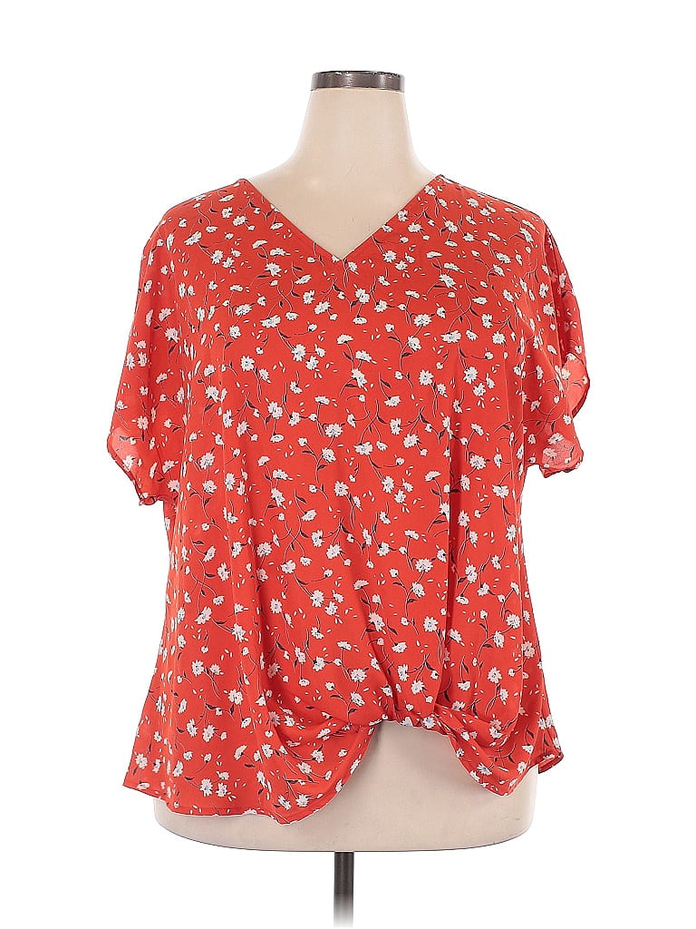 West Kei 100% Polyester Red Short Sleeve Blouse Size 2X - photo 1