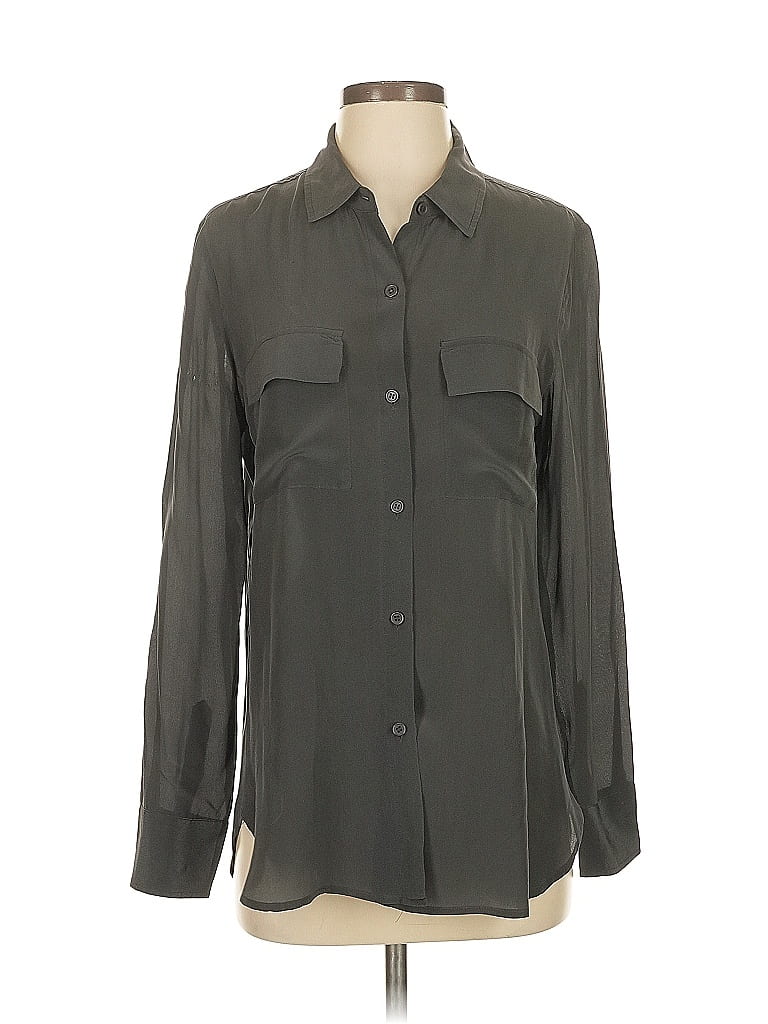 Moda International 100% Silk Gray Long Sleeve Silk Top Size S - photo 1