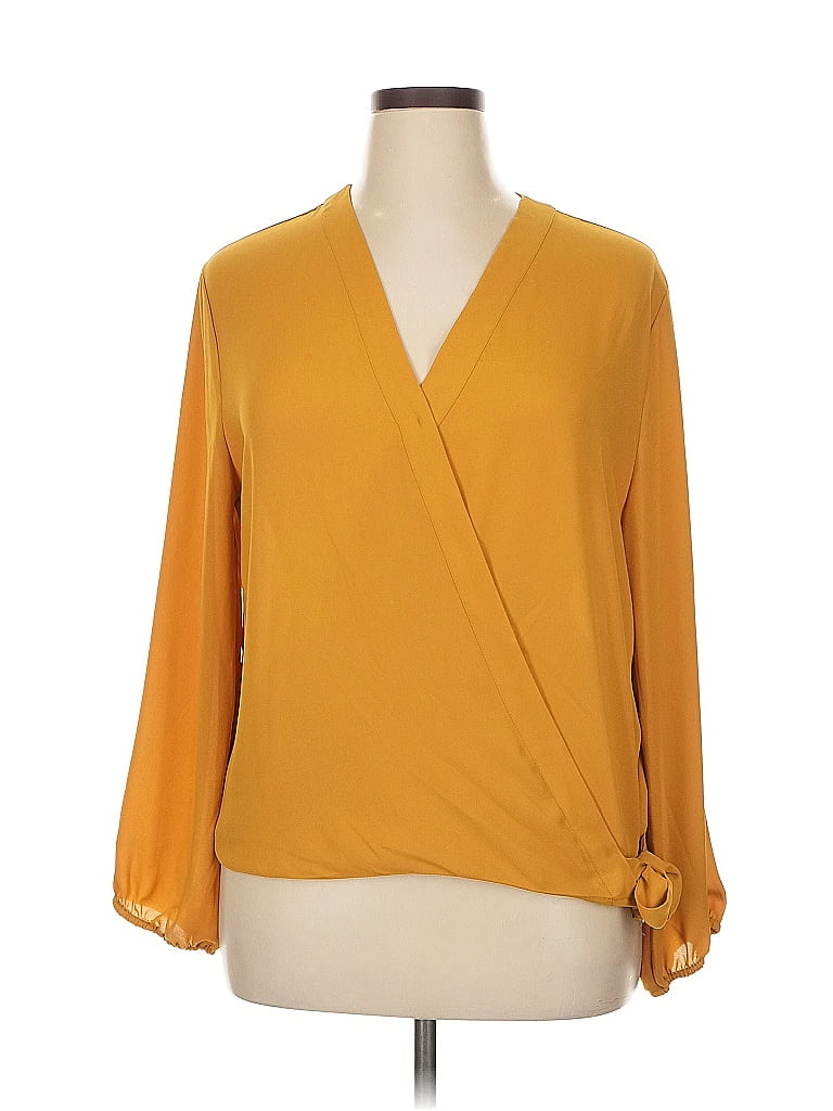 Soho JEANS NEW YORK & COMPANY 100% Polyester Yellow Long Sleeve Blouse Size XL - photo 1