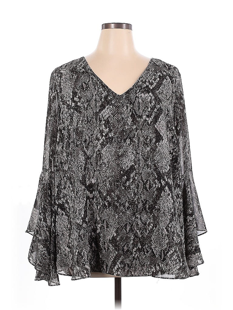 LIVI 100% Polyester Gray Long Sleeve Blouse Size 1X - photo 1