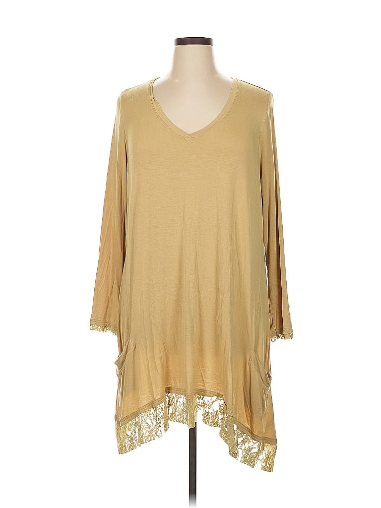 LOGO by Lori Goldstein Tan Casual Dress Size 1X - photo 1