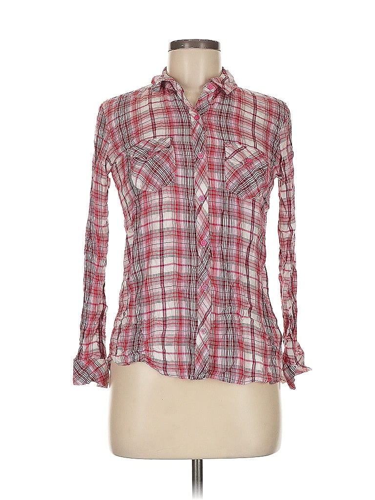 Maison Jules 100% Rayon Plaid Pink Long Sleeve Button-Down Shirt Size 8 - photo 1