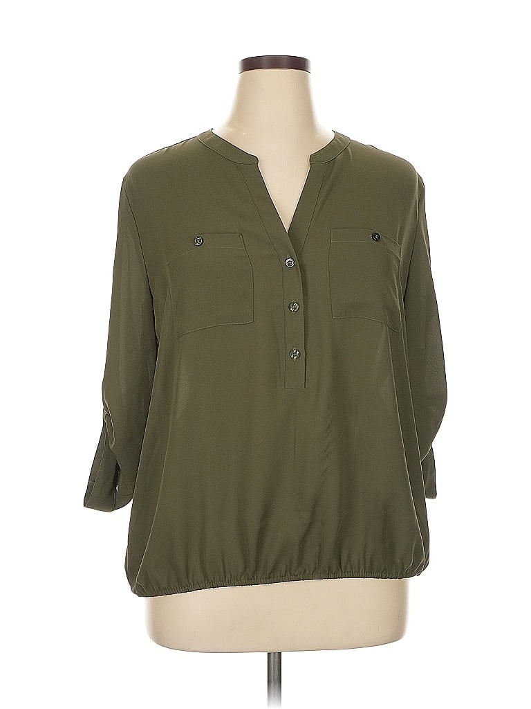 Soho JEANS NEW YORK & COMPANY 100% Polyester Green 3/4 Sleeve Blouse Size XL - photo 1
