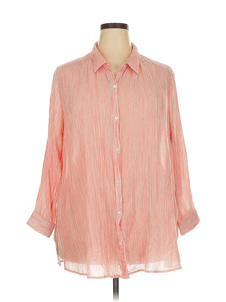 Catherines 100% Cotton Stripes Pink 3/4 Sleeve Button-Down Shirt Size 2X - photo 1