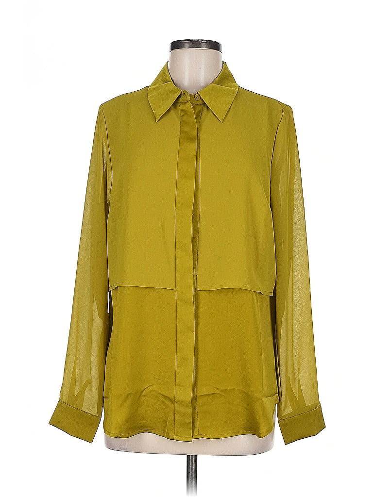 MELLODAY 100% Polyester Color Block Green Long Sleeve Blouse Size M - photo 1