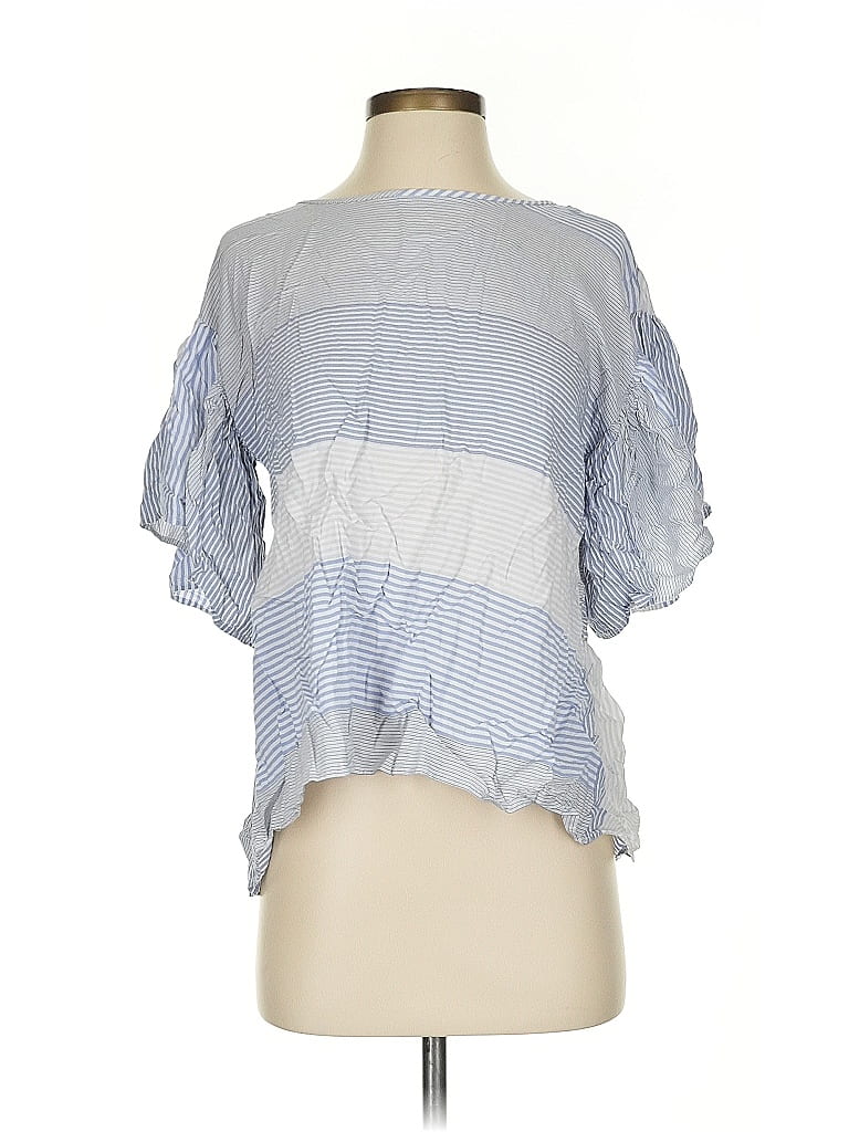 Pre-owned Ann Taylor Loft Short Sleeve Blouse In Blue
