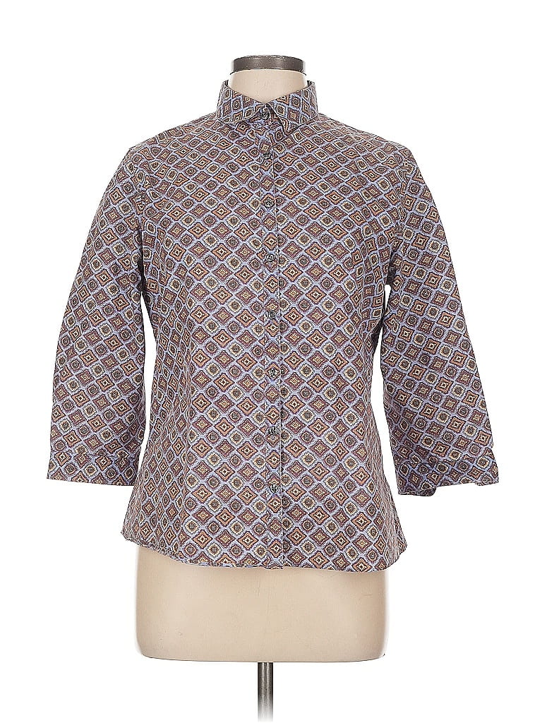 Pre-owned Lands' End 3/4 Sleeve Button Down Shirt In Purple