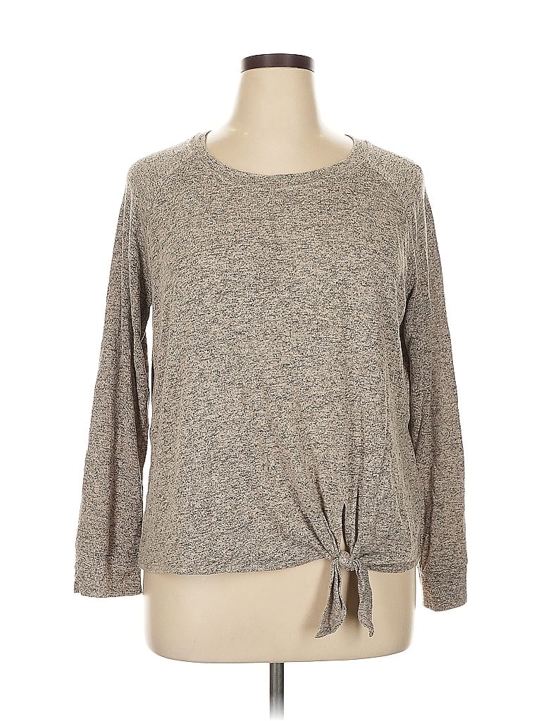 Pre-owned Nine Britton Long Sleeve Top Tan Crew Neck Tops In Brown