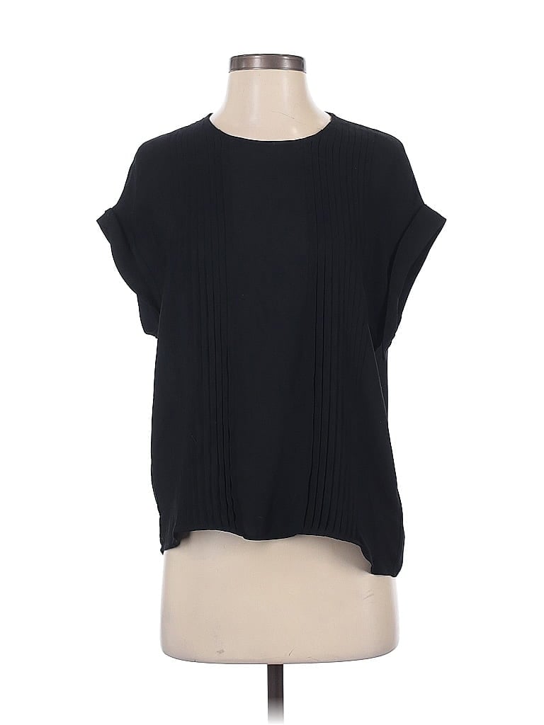 Pre-owned Theory Short Sleeve Silk Top Black Crew Neck Tops