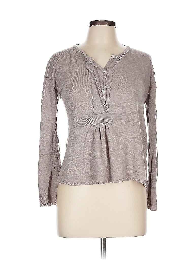 Pre-owned Inhabit Long Sleeve Top Gray Keyhole Neckline Tops
