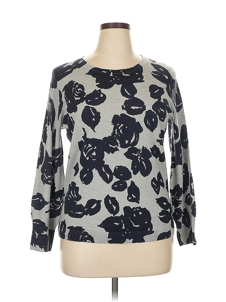 Talbots 100% Merino Wool Print Gray Wool Pullover Sweater Size XL - photo 1