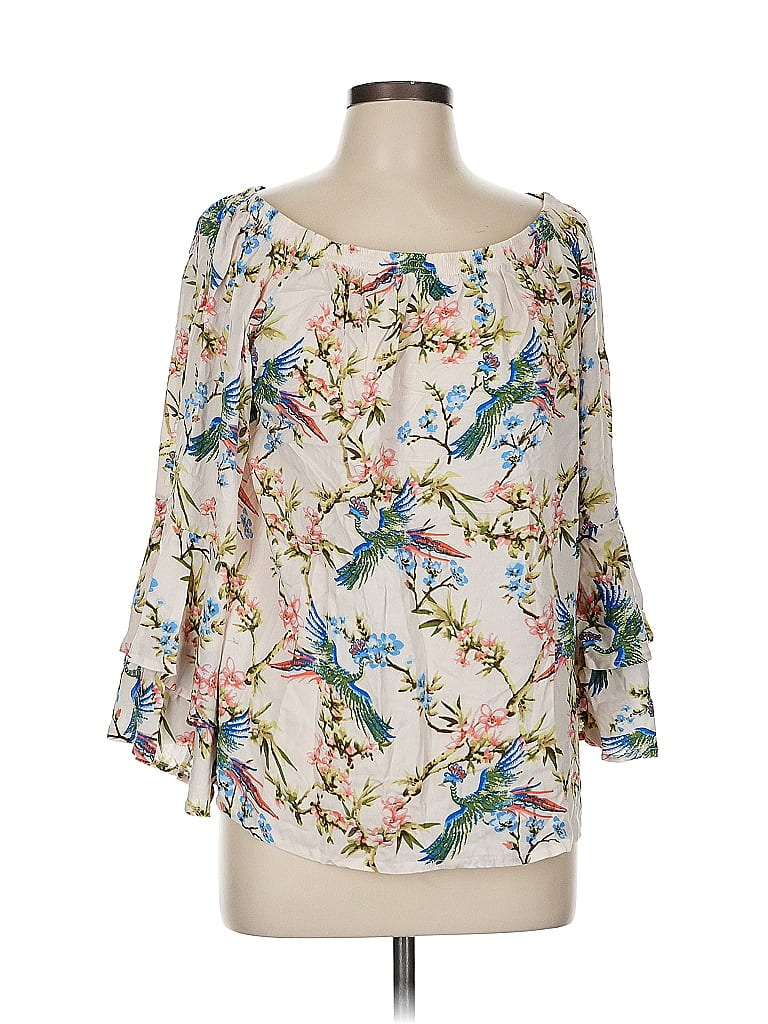 Solitaire 100% Rayon Ivory 3/4 Sleeve Blouse Size M - photo 1