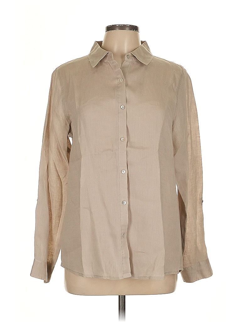 Jones & Co 100% Linen Tan Long Sleeve Button-Down Shirt Size L - photo 1