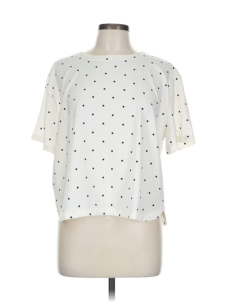 Ann Taylor LOFT 100% Polyester Polka Dots Ivory Short Sleeve Blouse Size L - photo 1