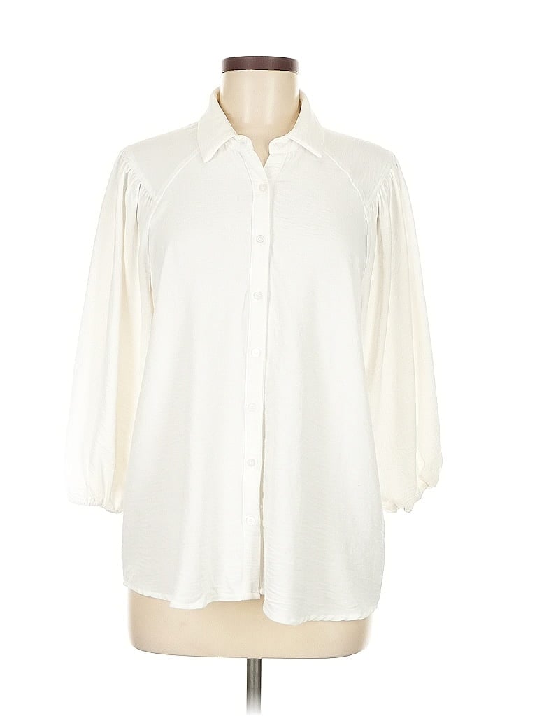 Pleione 100% Polyester Ivory 3/4 Sleeve Blouse Size M - photo 1