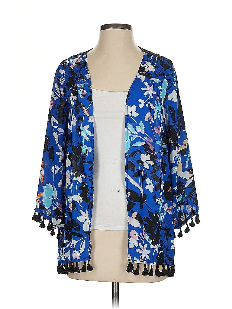 August Silk 100% Polyester Blue Kimono Size S - photo 1