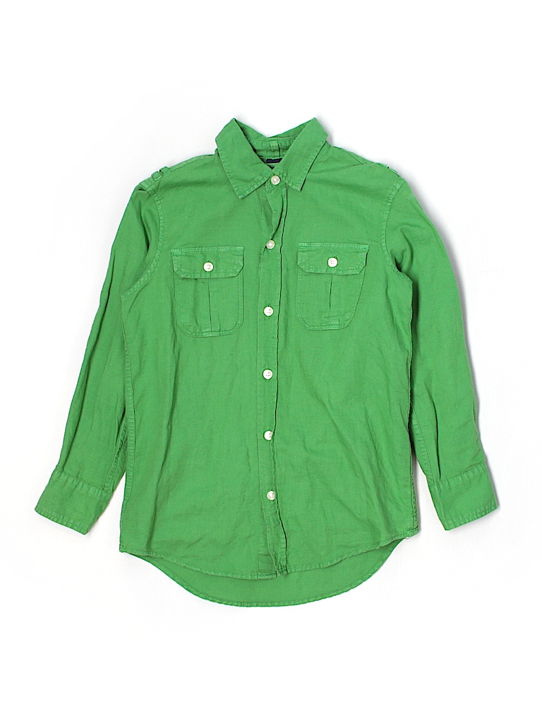 Gap Kids 100 Cotton Solid Green Long Sleeve Button Down Shirt Size 6