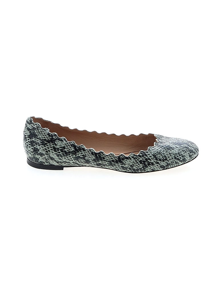 Chloé Houndstooth Gray Teal Scalloped Python Embossed Ballet Flats Size EU 37 1/2 - photo 1