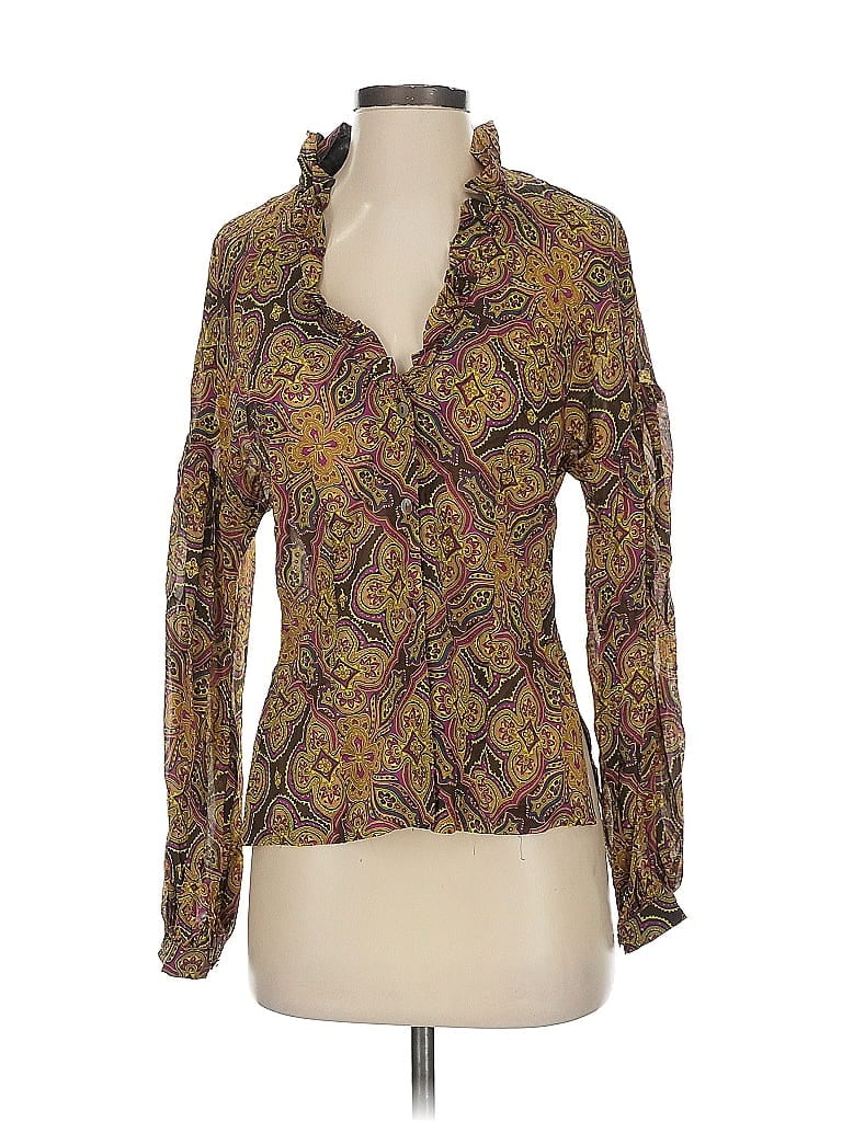 Trina Turk Paisley Brown Long Sleeve Silk Top Size S - photo 1