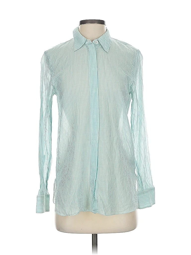 Pre-owned Theory Long Sleeve Blouse In Blue