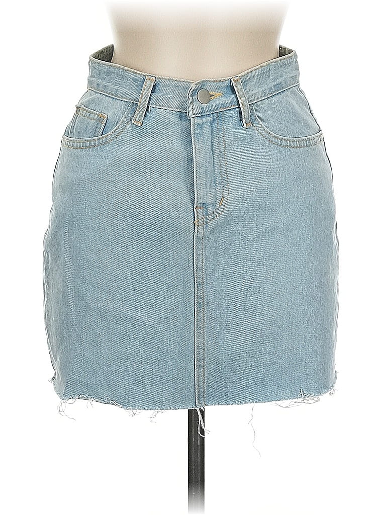 CC 25 Embroidered Short Skirt Blue Denim Cotton main image 1