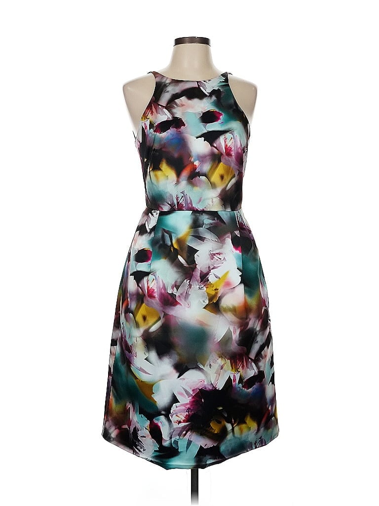 ML Monique Lhuillier 100% Polyester Print Teal Cocktail Dress Size 6 - photo 1