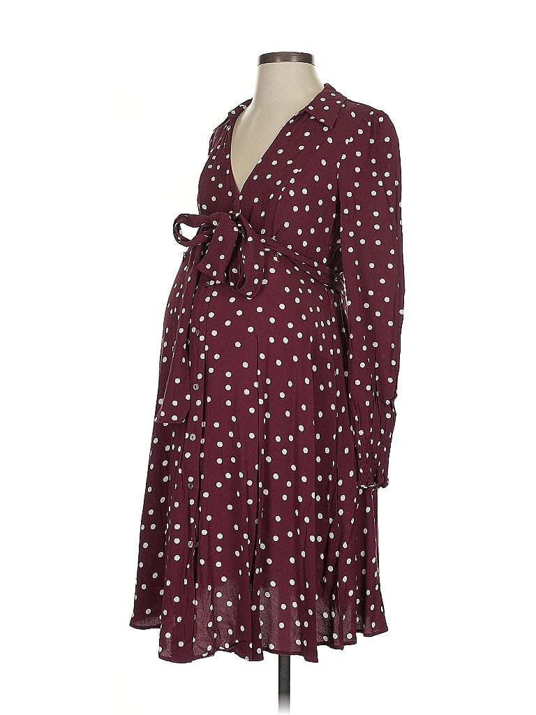 Seraphine 100% Viscose Polka Dots Maroon Burgundy Casual Dress Size 4 - photo 1