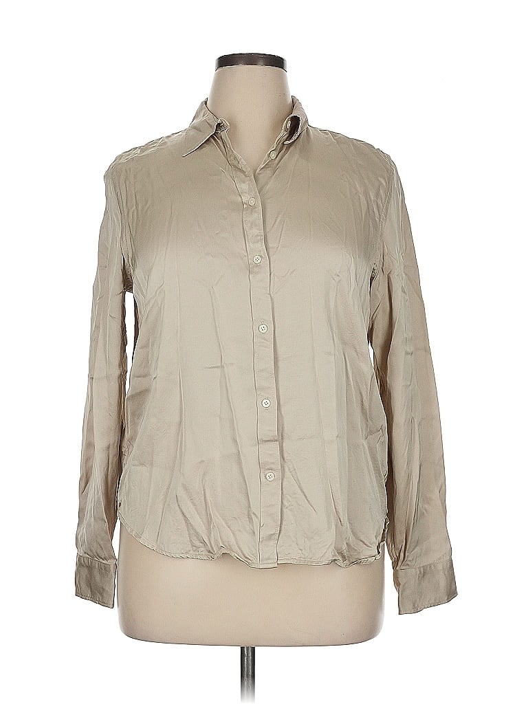Lauren by Ralph Lauren 100% Viscose Metallic Tan Long Sleeve Button-Down Shirt Size XL - photo 1