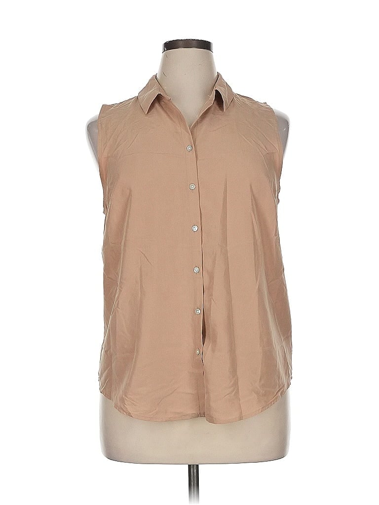 A New Day Tan Sleeveless Button-Down Shirt Size XL - photo 1