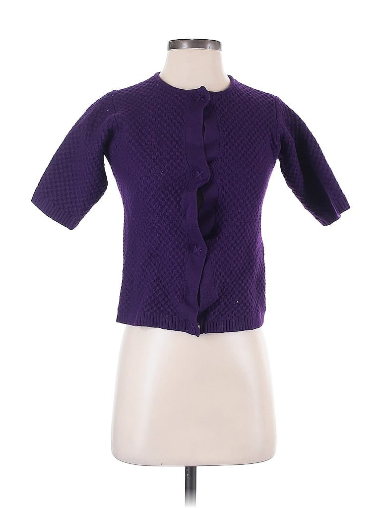 Pre-owned St John Wool Cardigan Sweater In Burgundy