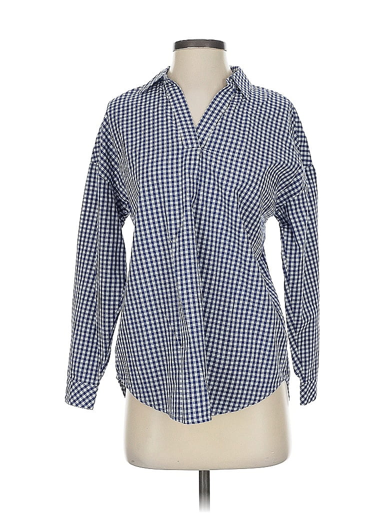 Pre-owned Jjill Long Sleeve Button Down Shirt In Blue