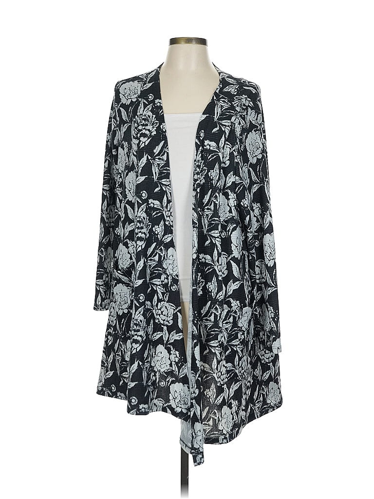 Lularoe Floral Black Blue Cardigan Size L - photo 1