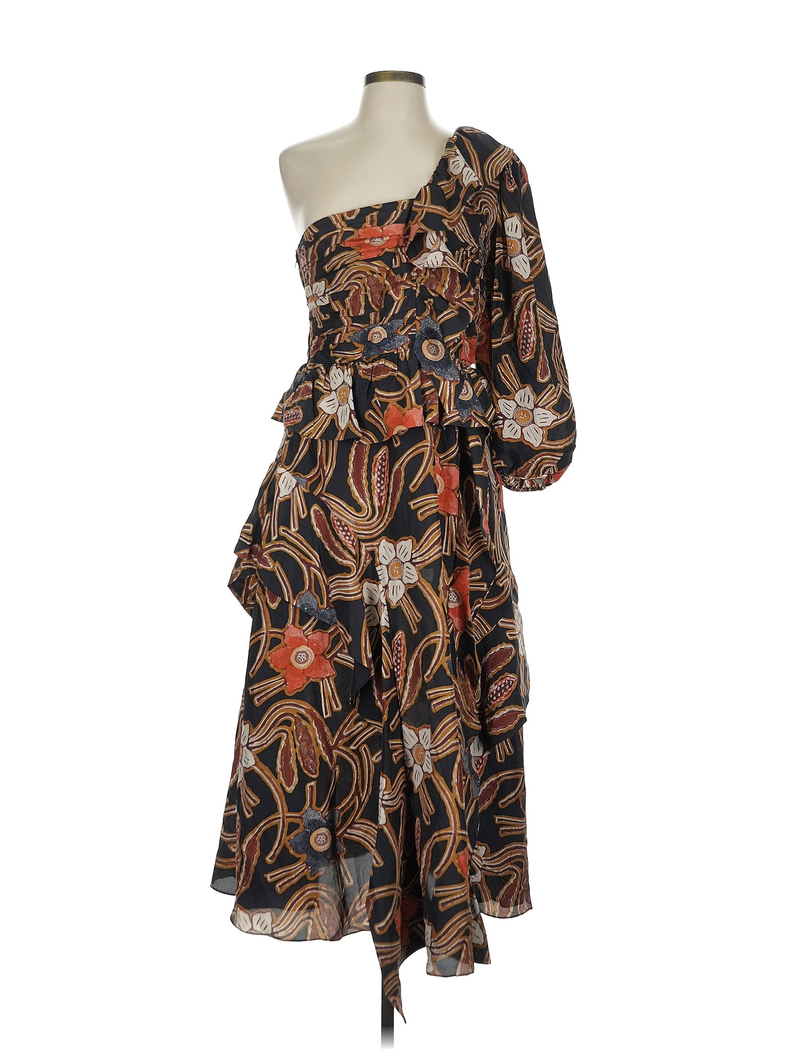 Ulla Johnson Print Brown Orange Cocktail Dress Size 10